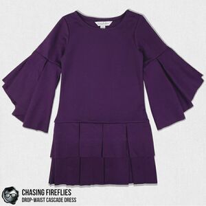 CHASING FIREFLIES CASCADE SLEEVE DROP WAIST DRESS IN AUBERGINE PURPLE GIRLS 4